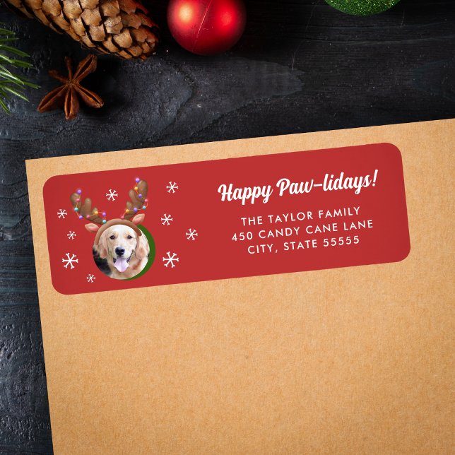 Dog Photo w/ Reindeer Antler Hat Christmas Label (Creator Uploaded)