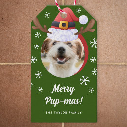 Dog Photo w/ Santa Reindeer Antler Hat Christmas Gift Tags