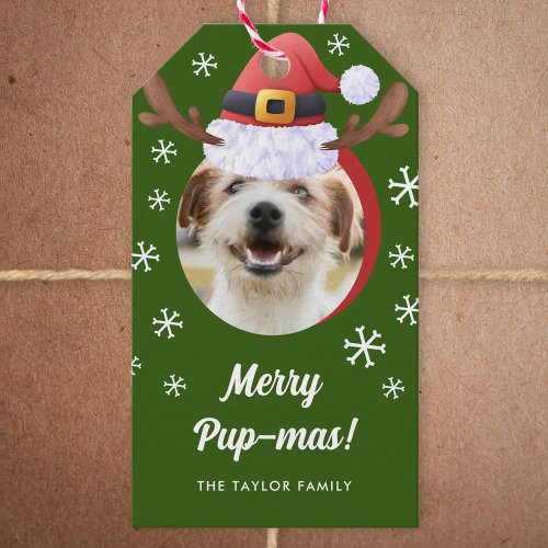 Dog Photo w Santa Reindeer Antler Hat Christmas Gift Tags