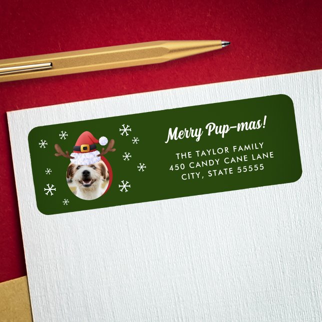 Dog Photo w/ Santa Reindeer Antler Hat Christmas Label (Creator Uploaded)