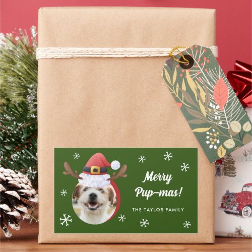 Dog Photo w Santa Reindeer Antler Hat Christmas Rectangular Sticker