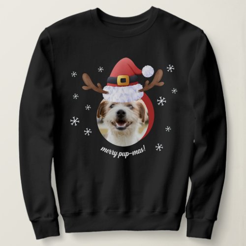 Dog Photo w Santa Reindeer Antler Hat Christmas Sweatshirt
