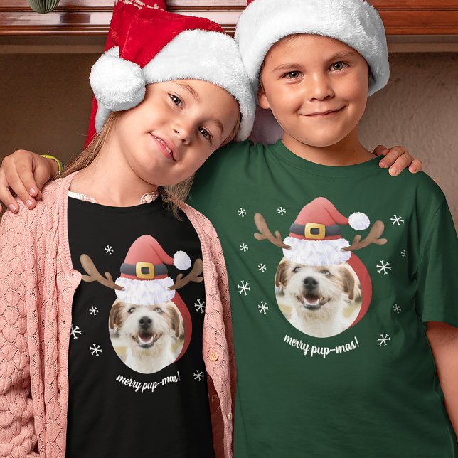 Dog Photo w/ Santa Reindeer Antler Hat Christmas T-Shirt (Creator Uploaded)