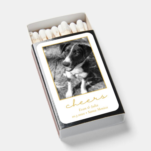 Dog Photo Wedding Favors Cheers Matchboxes (Front Open)