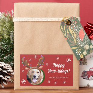 Dog Photo with Reindeer Antler Hat Christmas Rectangular Sticker