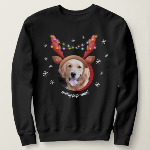 Dog Photo with Reindeer Antler Hat Merry Christmas Sweatshirt