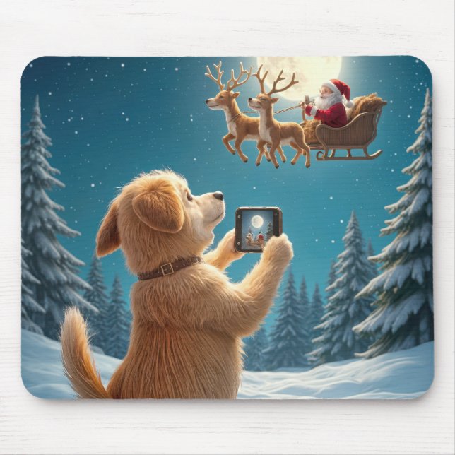 Dog Photographing Santa Claus In Sleigh Mouse Pad (Front)