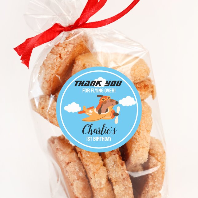 Dog Pilot Flying Airplane,Cute Birthday Thank You Classic Round Sticker (Creator Uploaded)