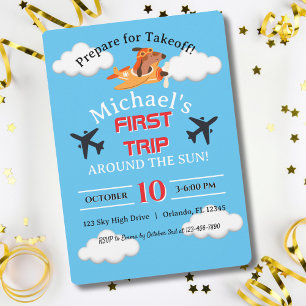 Dog Pilot Flying Airplane, Cute Fun Kids Birthday Invitation