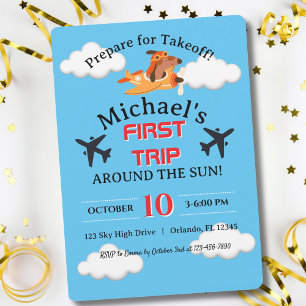 Dog Pilot Flying Airplane, Cute Fun Kids Birthday Invitation
