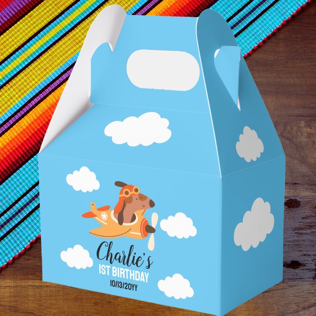 Dog Pilot Flying Airplane,Cute Kids Blue Birthday Favor Boxes (Creator Uploaded)