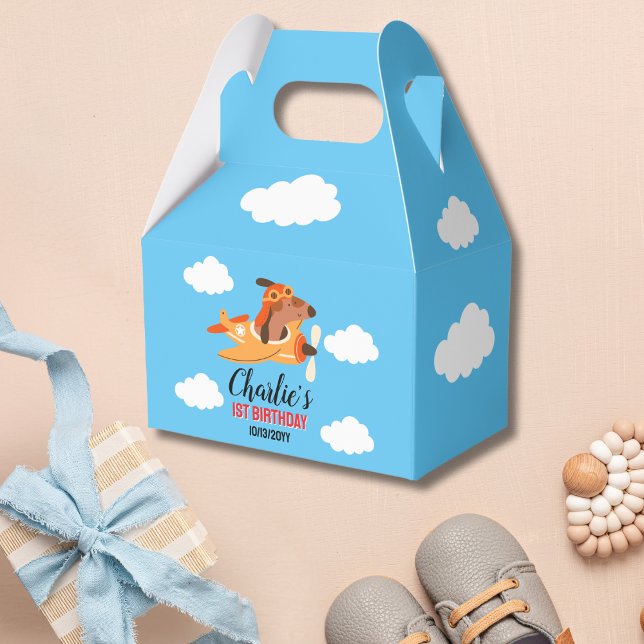 Dog Pilot Flying Airplane,Cute Kids Blue Birthday Favor Boxes (Creator Uploaded)