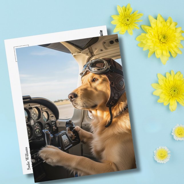 Dog pilot flying Airplane funny Aviation Birthday Postcard (Creator Uploaded)