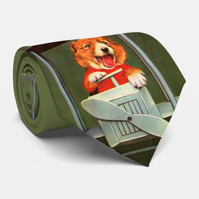 dog pilot print  neck tie (Rolled)