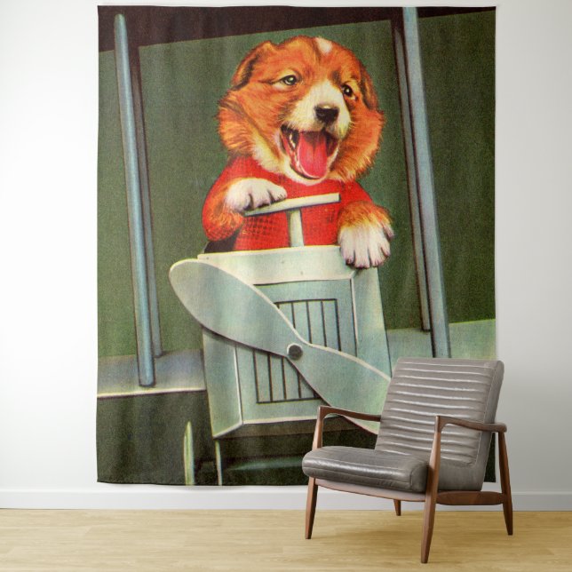 dog pilot print tapestry (In Situ)