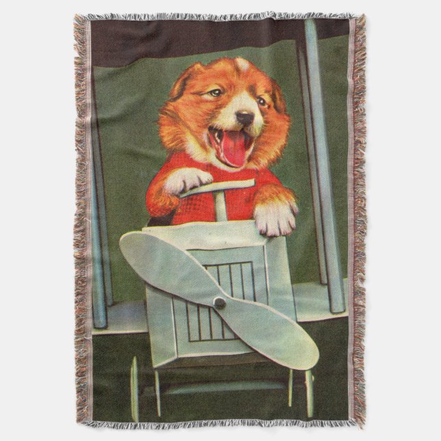 dog pilot print throw blanket (Front Vertical)