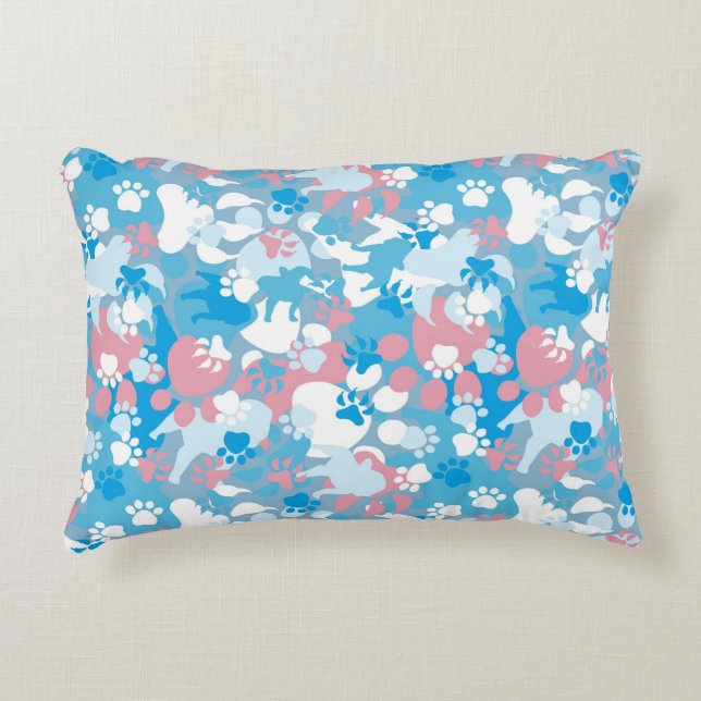 Dog Pink and Blue Camouflage Pattern Accent Pillow (Front)