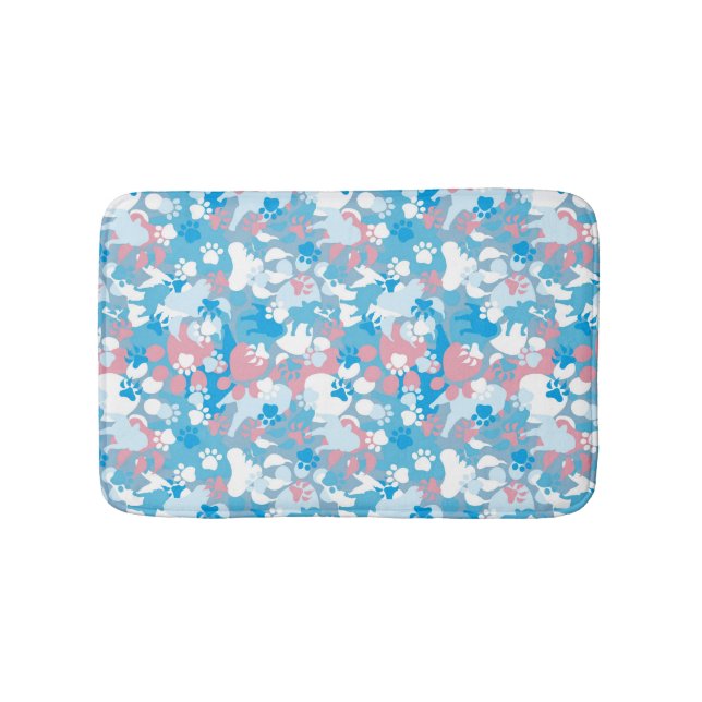 Dog Pink and Blue Camouflage Pattern Bathroom Mat (Front)