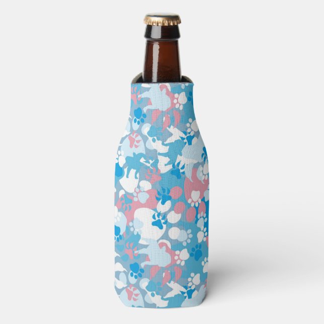 Dog Pink and Blue Camouflage Pattern Bottle Cooler (Bottle Front)