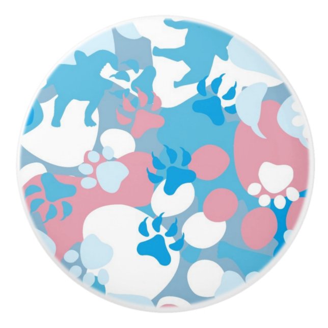 Dog Pink and Blue Camouflage Pattern Ceramic Knob (Front)
