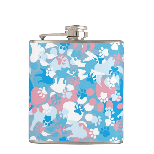 Dog Pink and Blue Camouflage Pattern Flask (Front)