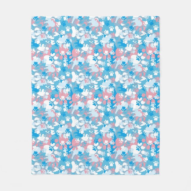 Dog Pink and Blue Camouflage Pattern Fleece Blanket (Front)