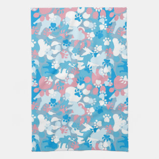 Dog Pink and Blue Camouflage Pattern Kitchen Towel