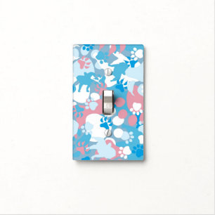 Dog Pink and Blue Camouflage Pattern Light Switch Cover