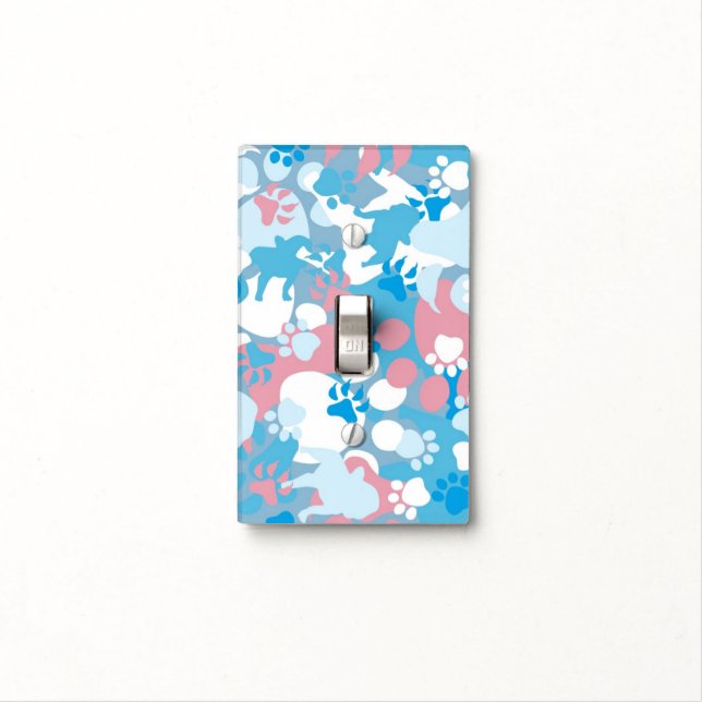 Dog Pink and Blue Camouflage Pattern Light Switch Cover (In Situ)