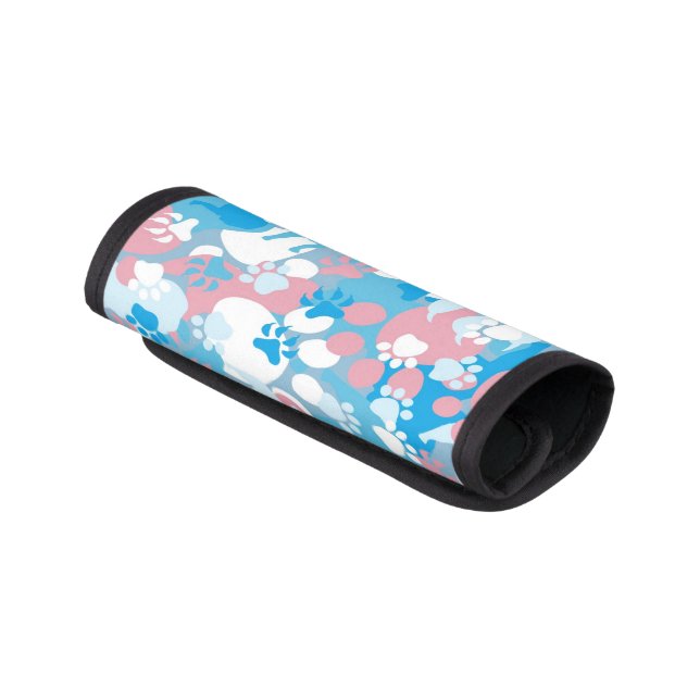 Dog Pink and Blue Camouflage Pattern Luggage Handle Wrap (Angled)