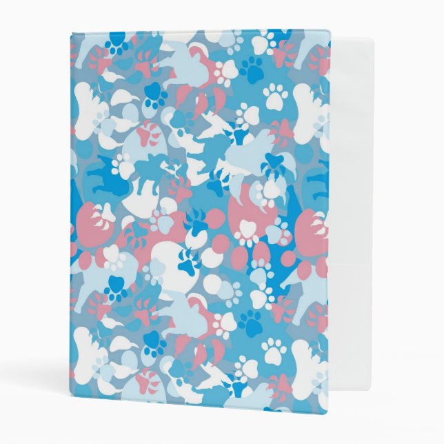 Dog Pink and Blue Camouflage Pattern Mini Binder (Front/Inside)