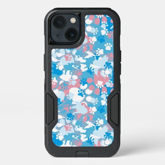 Dog Pink and Blue Camouflage Pattern Otterbox iPhone Case (Back)