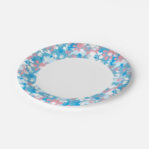 Dog Pink and Blue Camouflage Pattern Paper Plates