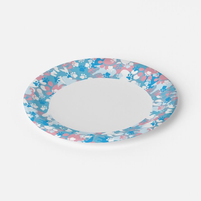 Dog Pink and Blue Camouflage Pattern Paper Plates (Angled)