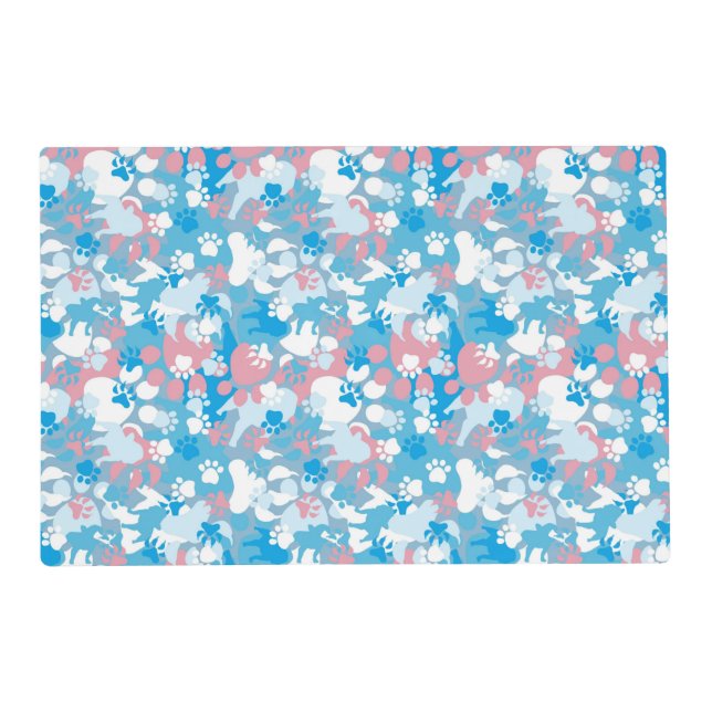 Dog Pink and Blue Camouflage Pattern Placemat (Front)