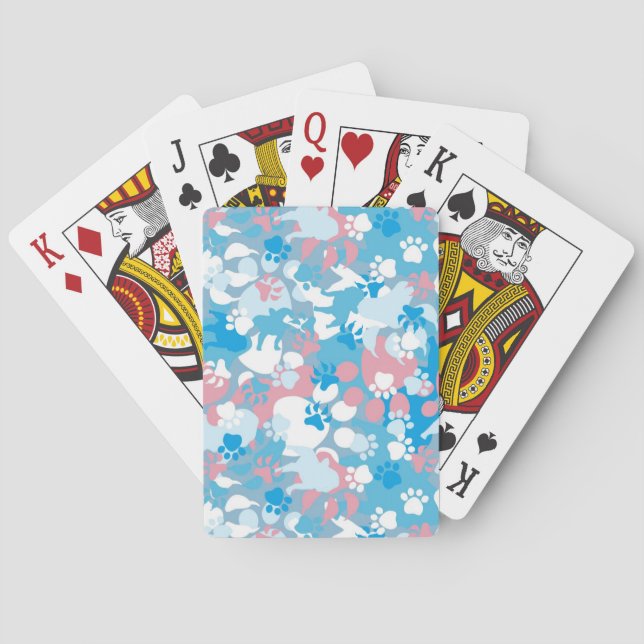 Dog Pink and Blue Camouflage Pattern Poker Cards (Back)