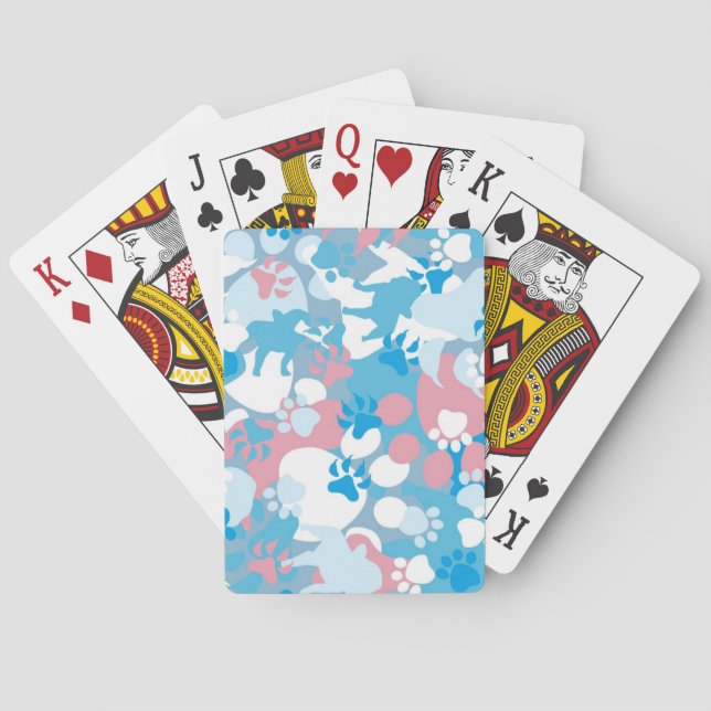 Dog Pink and Blue Camouflage Pattern Poker Cards (Back)