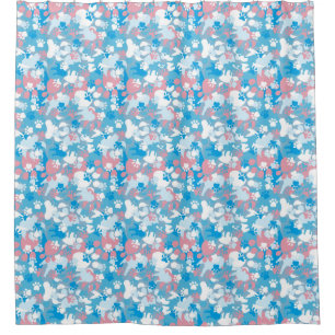 Dog Pink and Blue Camouflage Pattern Shower Curtain