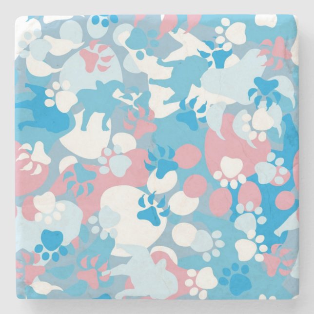 Dog Pink and Blue Camouflage Pattern Stone Coaster (Front)