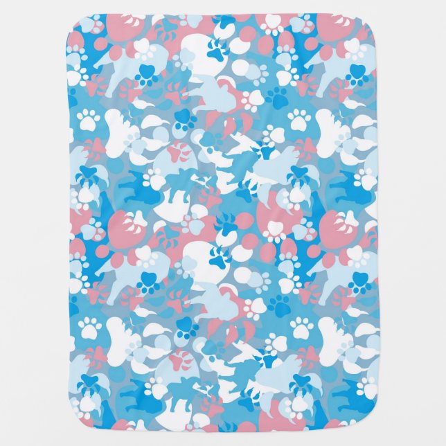 Dog Pink and Blue Camouflage Pattern Swaddle Blanket (Front)