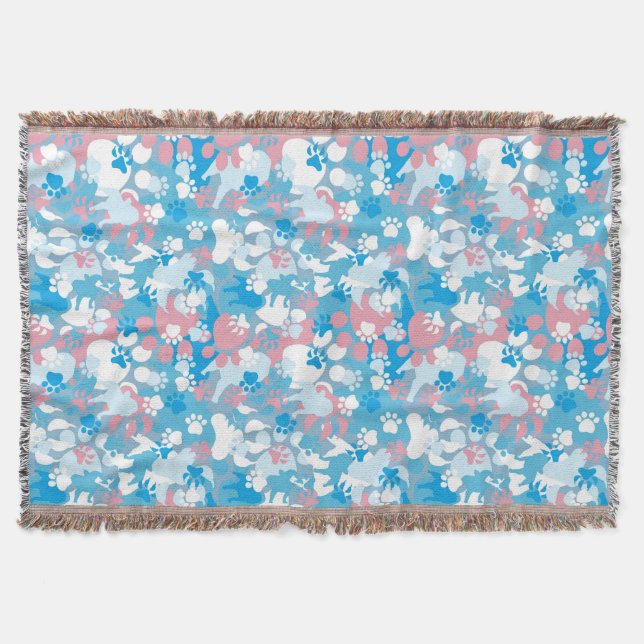 Dog Pink and Blue Camouflage Pattern Throw Blanket (Front)