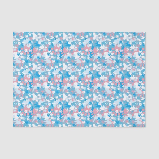 Dog Pink and Blue Camouflage Pattern Tissue Paper (Front)