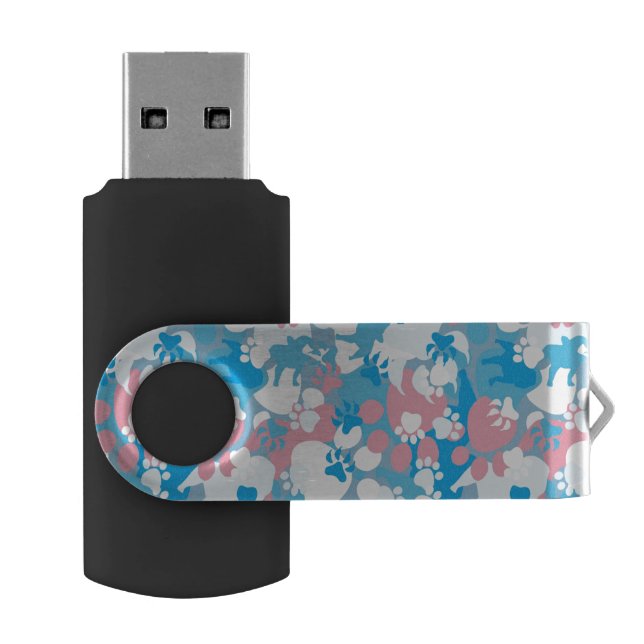 Dog Pink and Blue Camouflage Pattern USB Flash Drive (Opened)