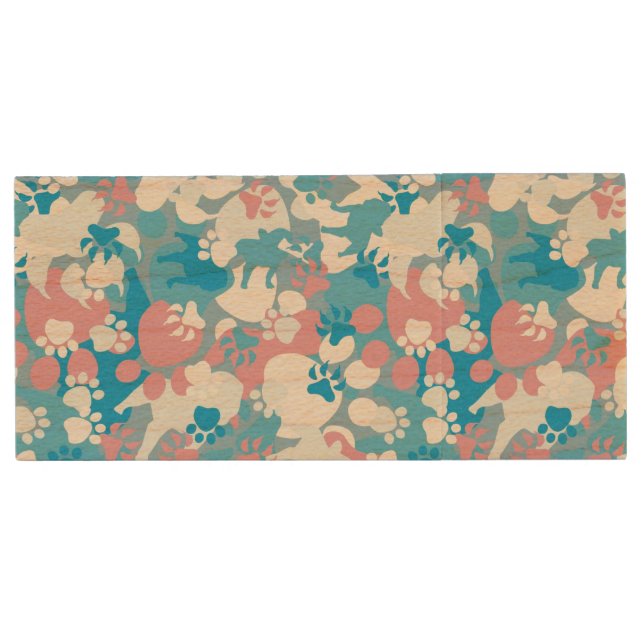 Dog Pink and Blue Camouflage Pattern Wood Flash Drive (Front)