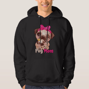 Dog Pink Bow Cute Pug Mom Hoodie
