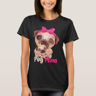 Dog Pink Bow Cute Pug Mom T-Shirt