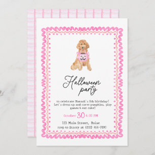 Dog Pink Preppy Pumpkin Halloween Party Invitation