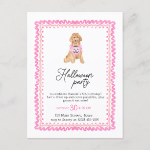 Dog Pink Preppy Pumpkin Halloween Party Postcard