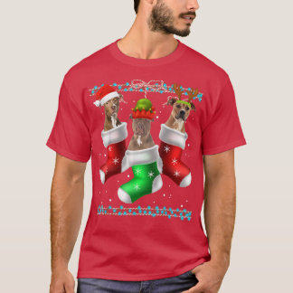 Dog Pitbull Christmas Socks Funny Xmas Pajama Pet  T-Shirt