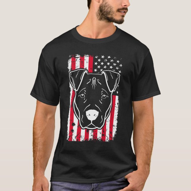 Dog Pitbull Us American Flag T-Shirt (Front)